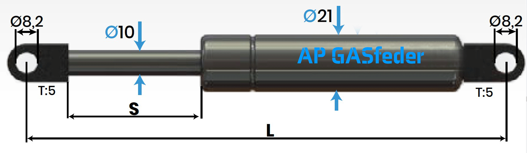 Immagine di AP GASfeder 200N, 10/21, Hub(S): 395 mm, Länge (L): 885 mm,  Alternatvie SRST.095222