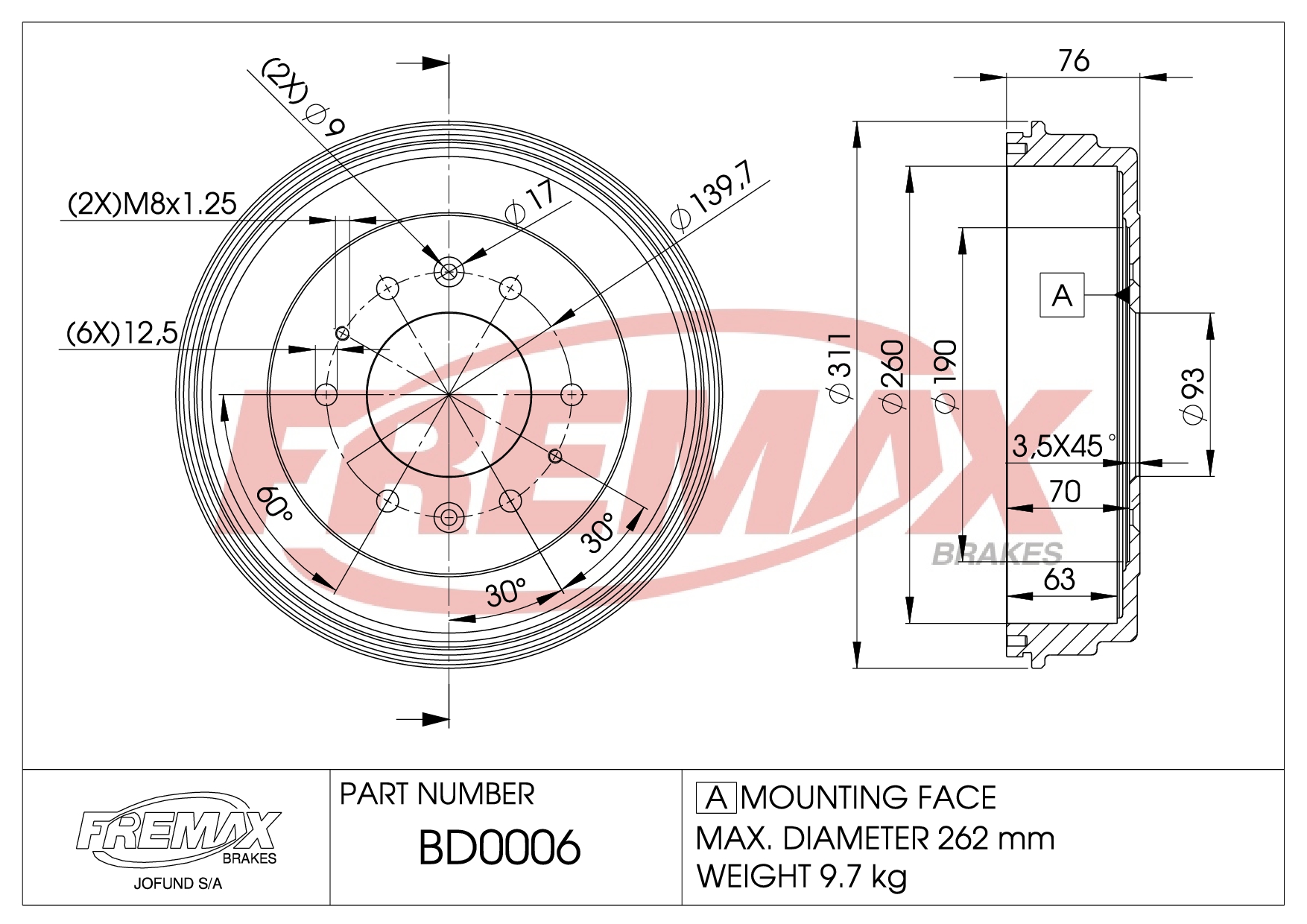 Picture of BD-0010  B.DRUM HC  für Kia Ret,Sportage 99-