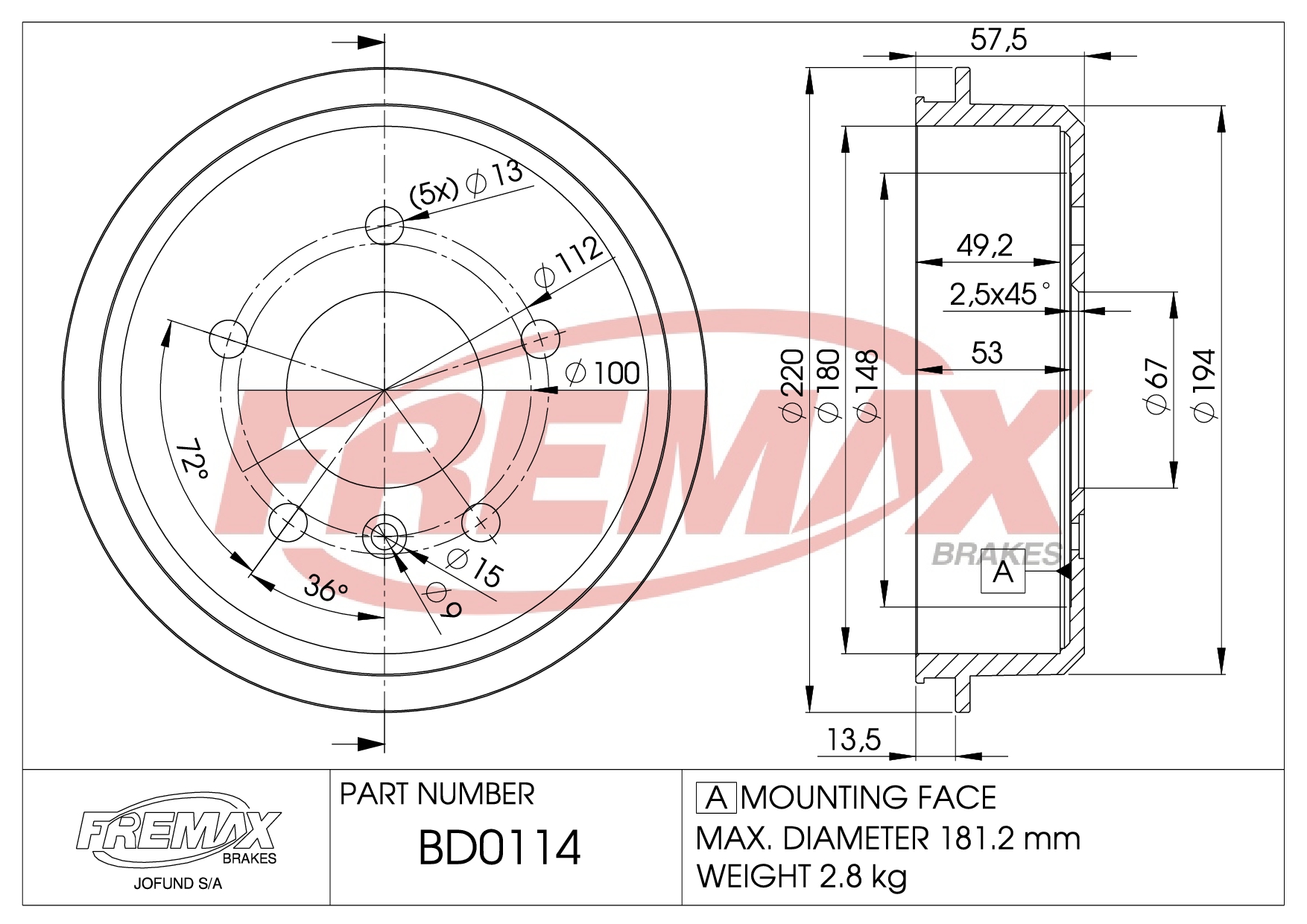 Immagine di BD-0349  B.DRUM HC  für Nissan