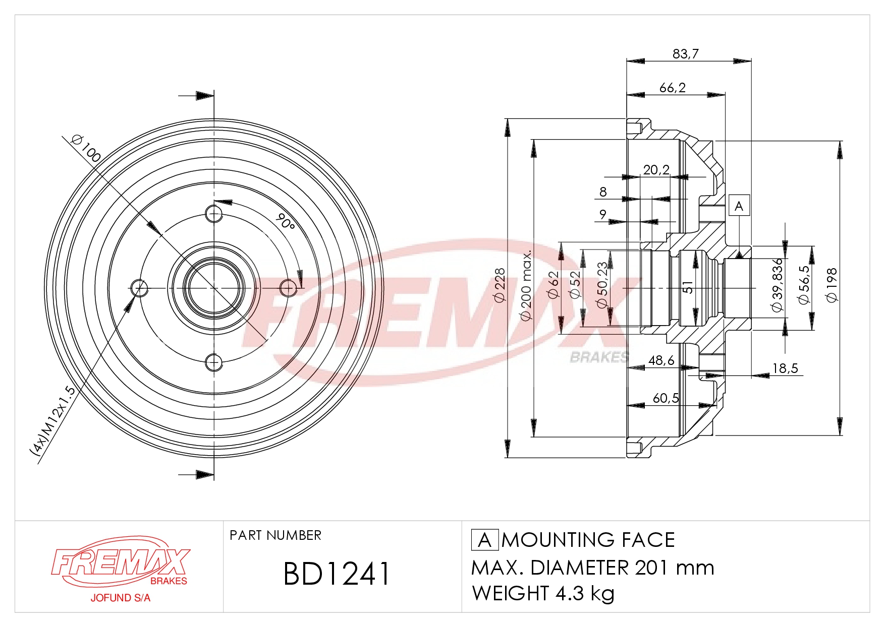 Immagine di BD-1242  B.DRUM HC  für Corsa C 9/00-