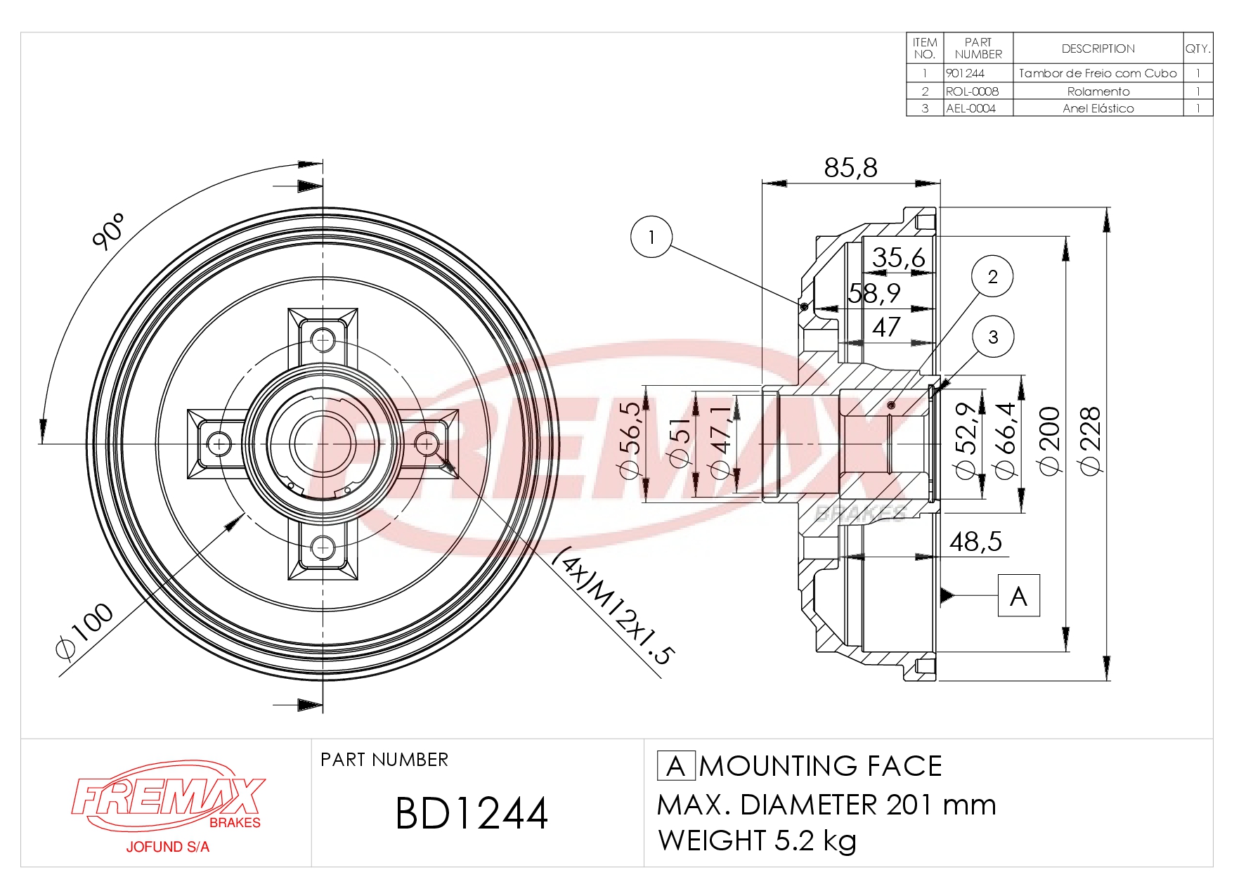 Imagen de BD-1511  B.DRUM HC  für Au 50/Polo Pas 72-04