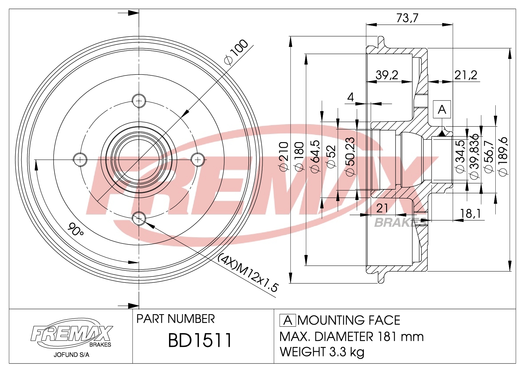 Immagine di BD-1512  B.DRUM HC  für Au 50/Polo Pas 72-04