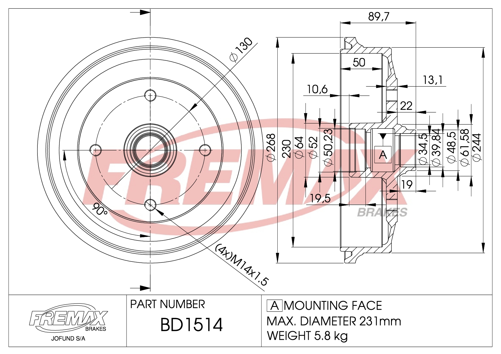 Bild von BD-1516  B.DRUM HC  für Skoda Favorit, Seat