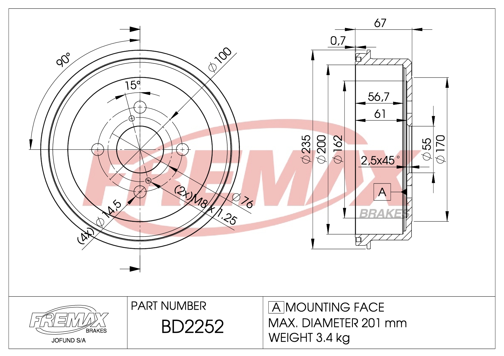 Immagine di BD-2253  B.DRUM HC  für Toyota