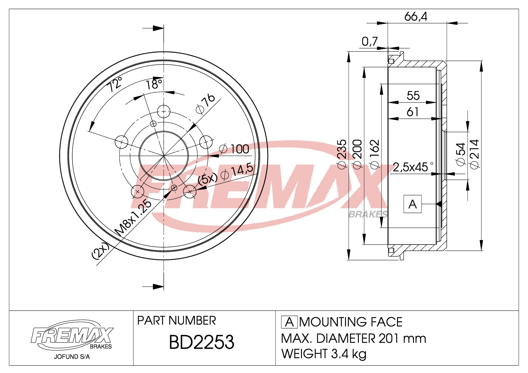 Image de BD-2651  B.DRUM HC für MAZDA MPV II (LW) - 2.0 - 1999-09 / 2000-08