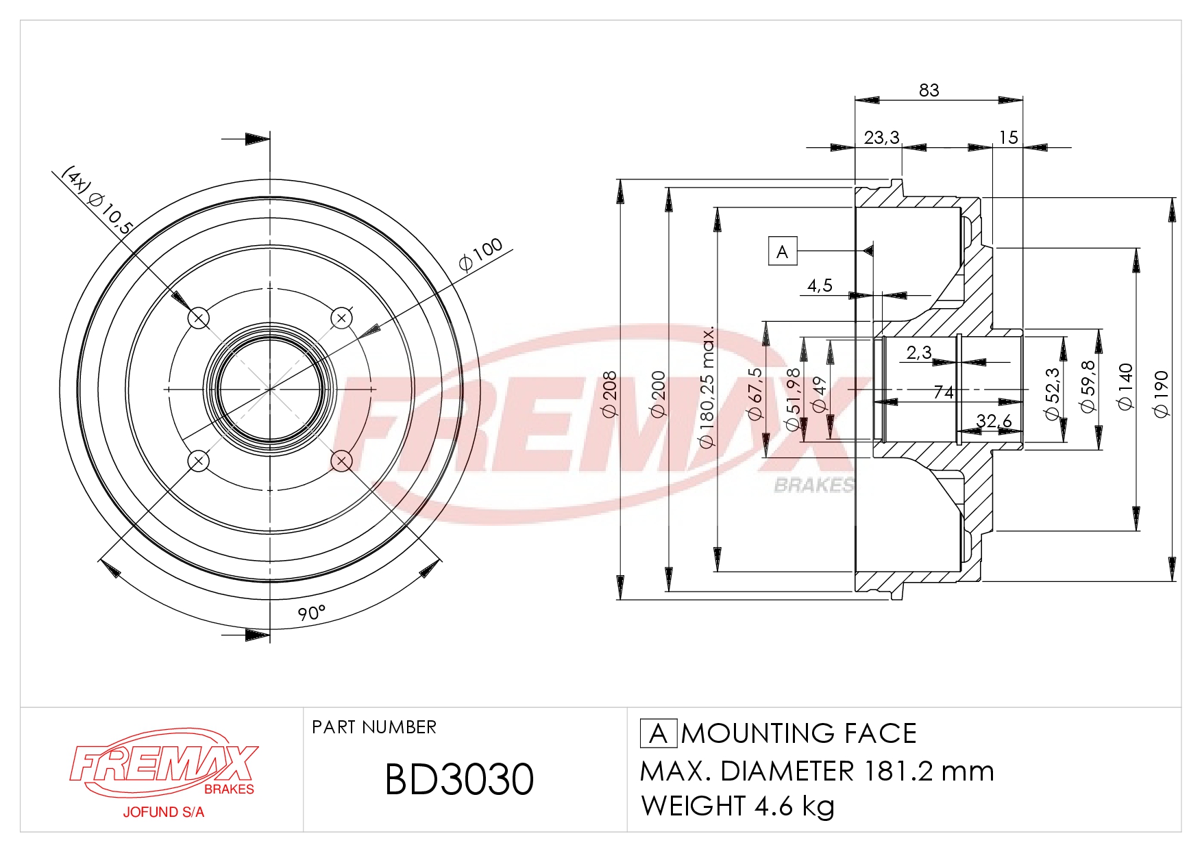 Picture of BD-3042  B.DRUM HC WITH BEARING + ABS-RING für Fia Pun/O Corsa 05-