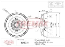 Bild von BD-8051  B.DRUM HC  - COMPONENTS ABS RING (1),BEARING CUP  (2) für Opel Corsa B Abs 93-