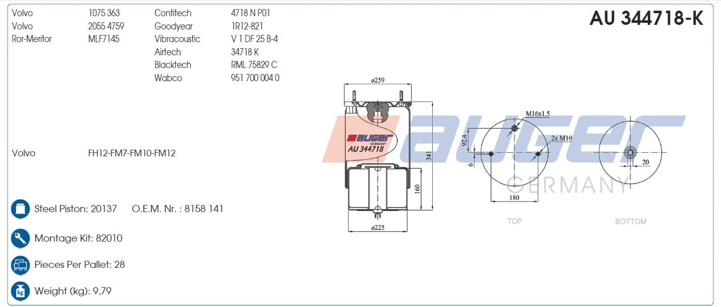 Immagine di AU 344718-K Auger Service & Komplett Luftfederbalg ø292x341 passend für VOLVO