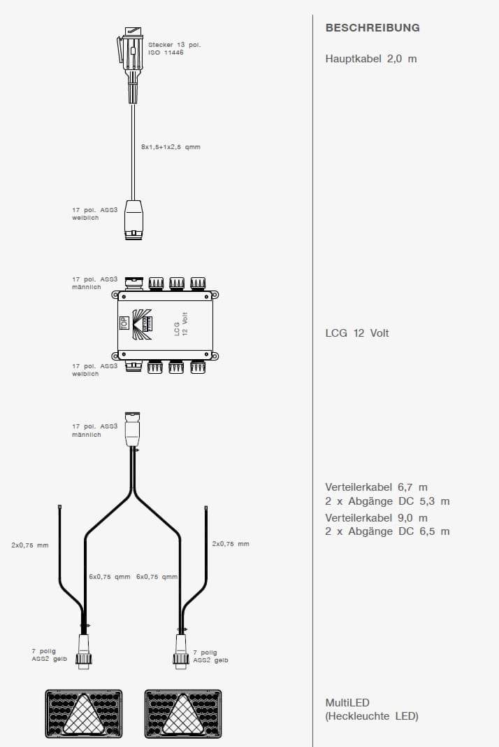 Imagen de 52-2717-007 Aspöck Zuleitung 13pol. Stecker 2,0m für 12 Volt Lichtanlage