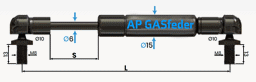 Bild von AP GASfeder 400N, 6/15, Hub(S): 60 mm, Länge (L): 195 mm,  Alternatvie SRST.4913DH