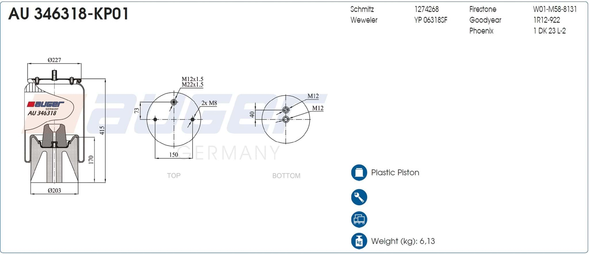 Immagine di AU 346318-KP01 Auger Luftfederbalg  passend für SCHMITZ , Weweler 