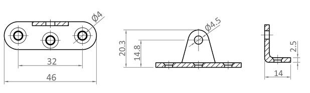 Immagine di B12112 Winkelblech 46x14 mm mit Loch 4,5 mm BR40