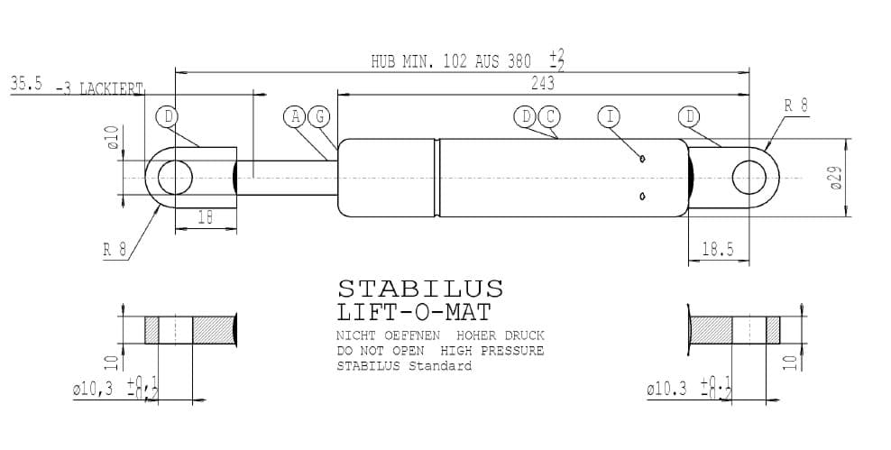 Bild von Stabilus 4666VT 1850N LIFT-O-MAT Gasfeder (Werksbestellung LZ siehe Text)