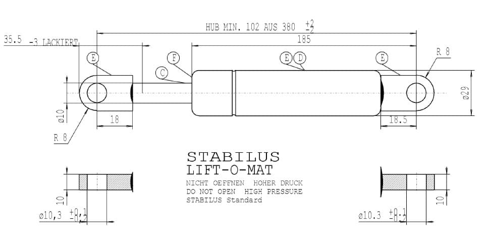 Bild von Stabilus 3571IY 1700N LIFT-O-MAT Gasfeder