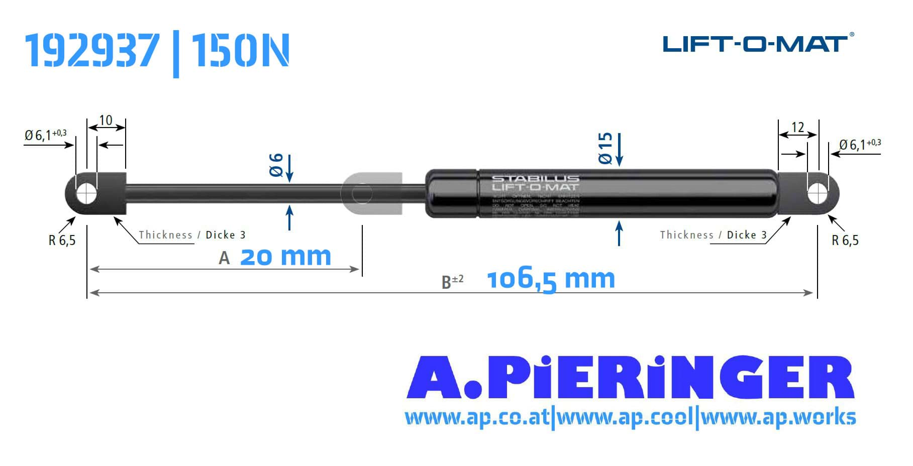 Imagen de Stabilus 192937 0150N LIFT-O-MAT Gasfeder