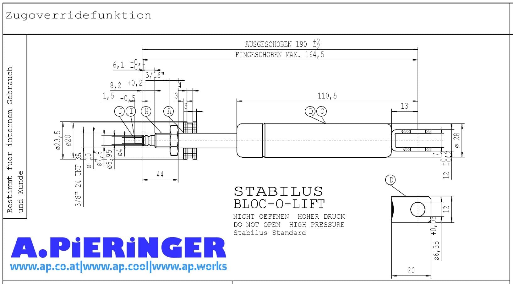 Bild von Stabilus 529401 300N BLOC-O-LIFT Gasfeder