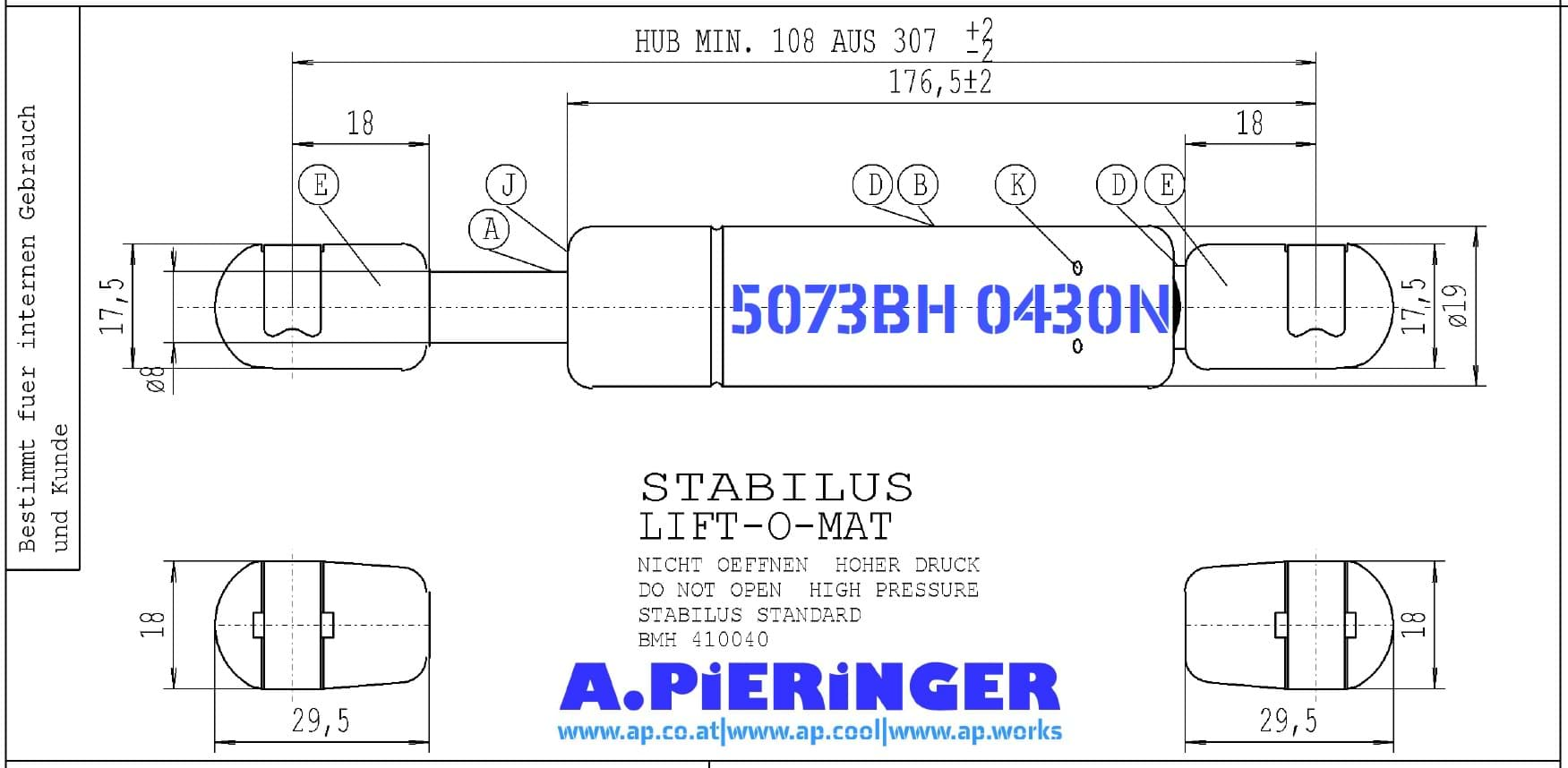 Bild von Stabilus 5073BH 430N LIFT-O-MAT Gasfeder